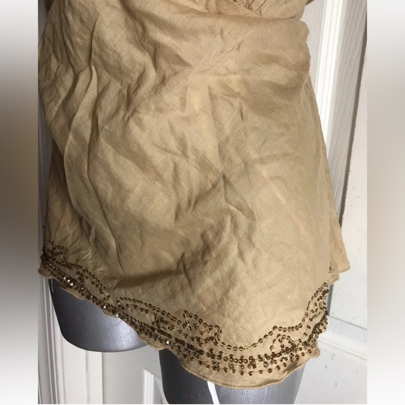 NWT $68 Bloomingdales  Abby Z Tan Peasant Boho Top-Plus size 1X-Beaded Tie Waist - Picture 7 of 11